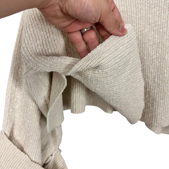 ASOS Ecru Knit Boxy Drop Sleeve Ribbed Long Crop Sweater Cotton Blend Size 4 - Picture 9 of 9